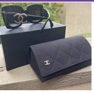 NEW Chanel Black Leather side CC Sunglasses Authentic GORGEOUS